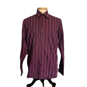 Hugo Boss  16 Black Purple Striped Dress Shirt